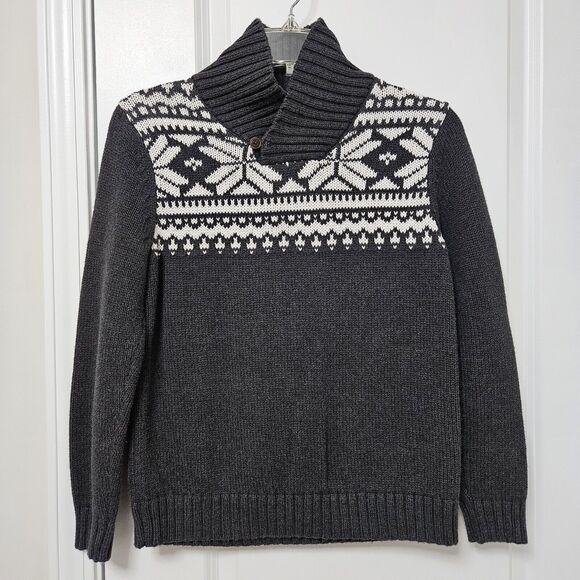 Osh Kosh B'gosh Fair Isle Sweater Boys Sz 10-12 Gray White Mock Neck EUC - Picture 1 of 9